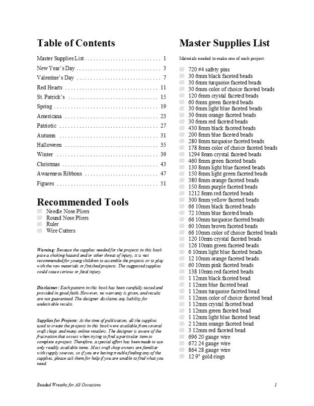 Beaded Wreaths for All Occasions Table of Contents