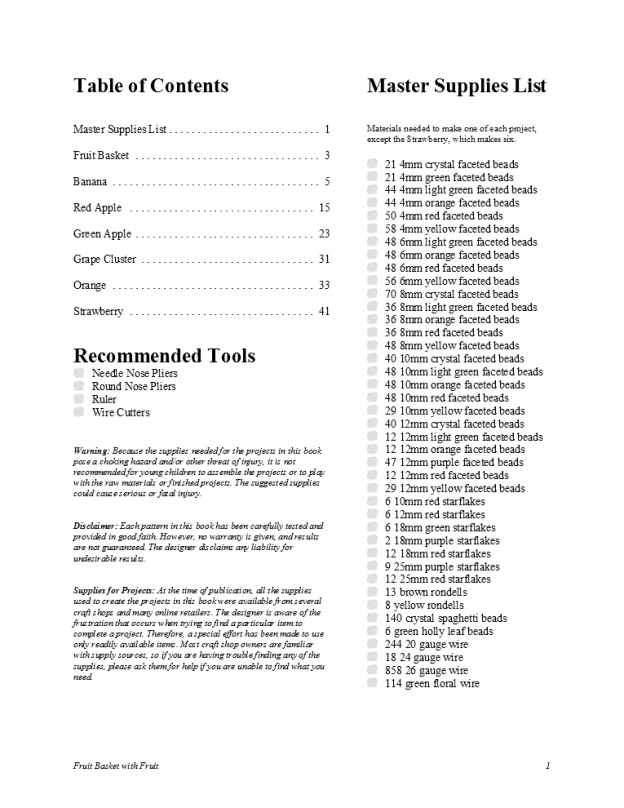 Fruit Basket with Fruit Table of Contents