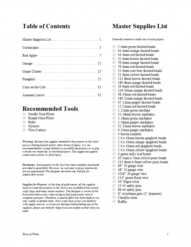 Horn of Plenty Table of Contents